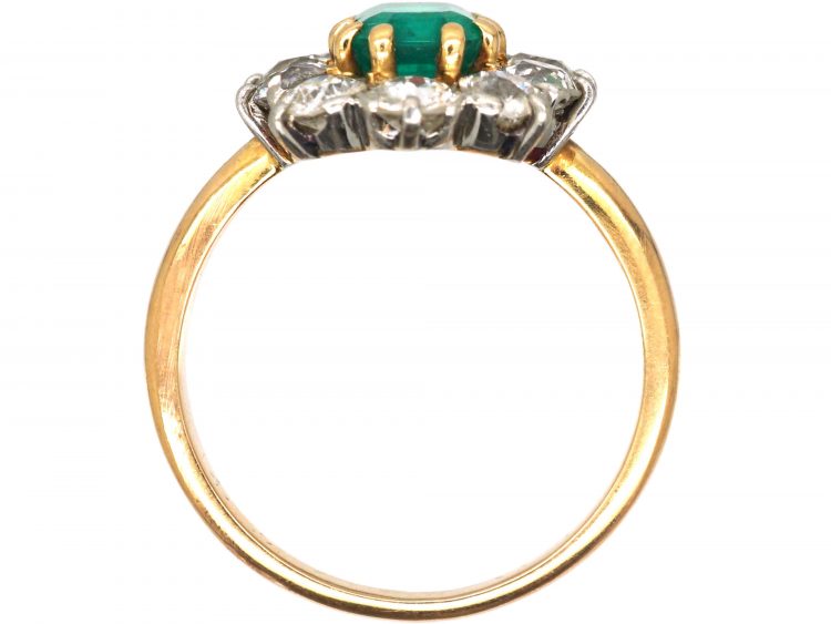 French Belle Epoque 18ct Gold, Emerald & Diamond Cluster Ring