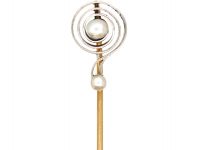 Edwardian 14ct Gold & Platinum Question Mark Tie Pin set with Two Natural Pearls