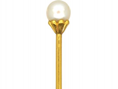 Edwardian 18ct Gold Tie Pin set with a Natural Pearl