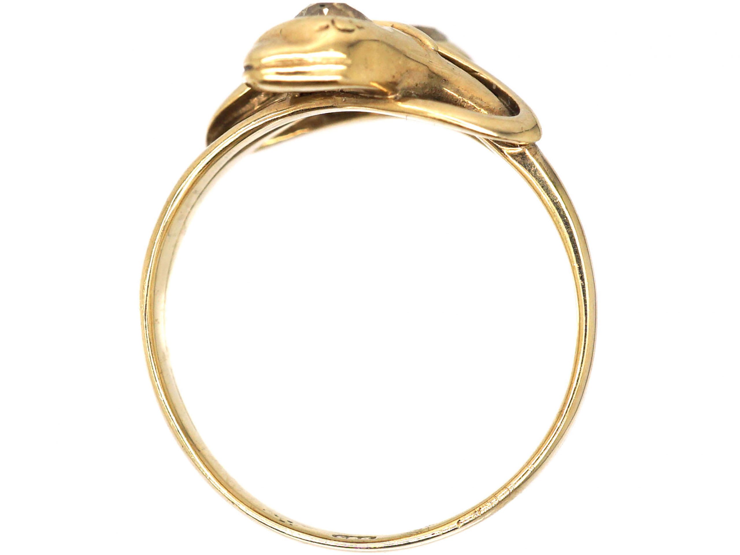 Edwardian 18ct Gold Double Snake Ring set with Two Diamonds (268T ...