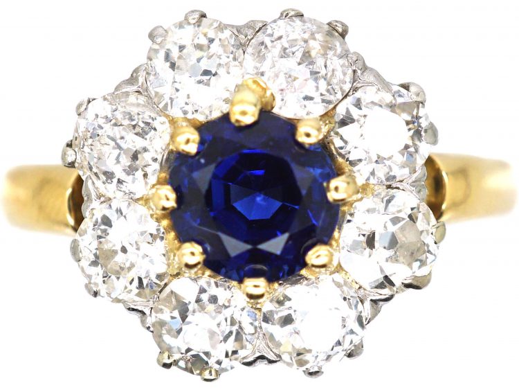 Early 20th Century 18ct Gold, Sapphire & Diamond Cluster Ring