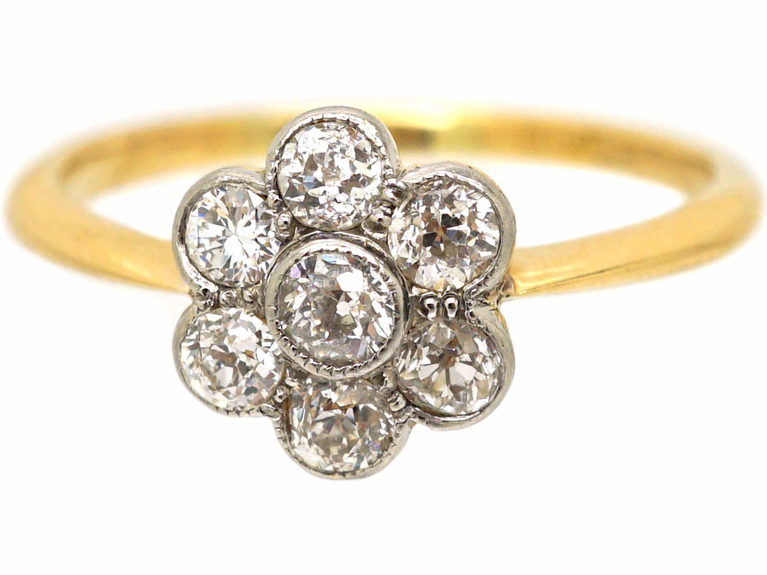 Edwardian 18ct Gold & Platinum Daisy Cluster Diamond Ring (292T) | The ...