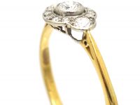 Art Deco 18ct Gold & Platinum Ring set with Three Diamonds with Smaller Diamonds Around Them