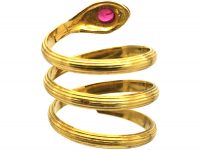 Belle Epoque 18ct Gold Wide Coily Snake Ring set with a Ruby