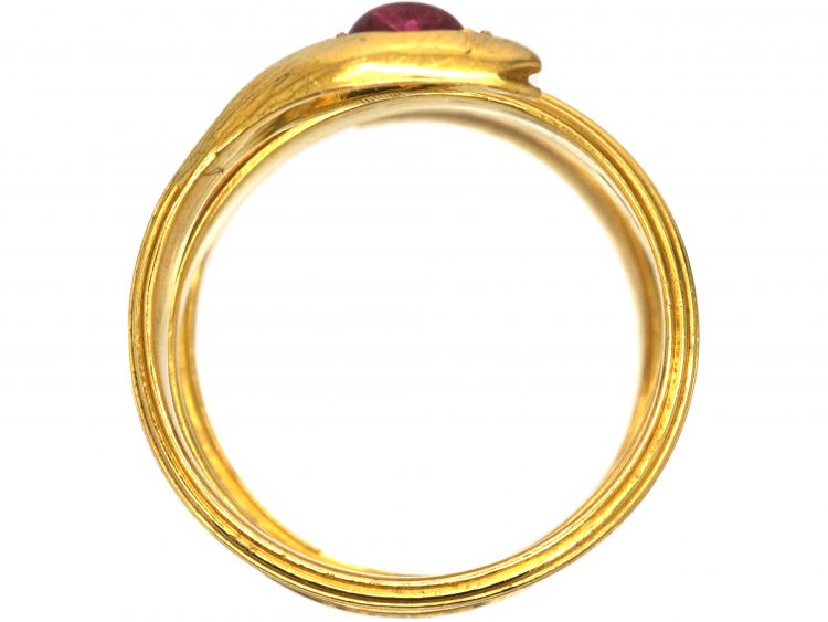 Belle Epoque 18ct Gold Wide Coily Snake Ring set with a Ruby