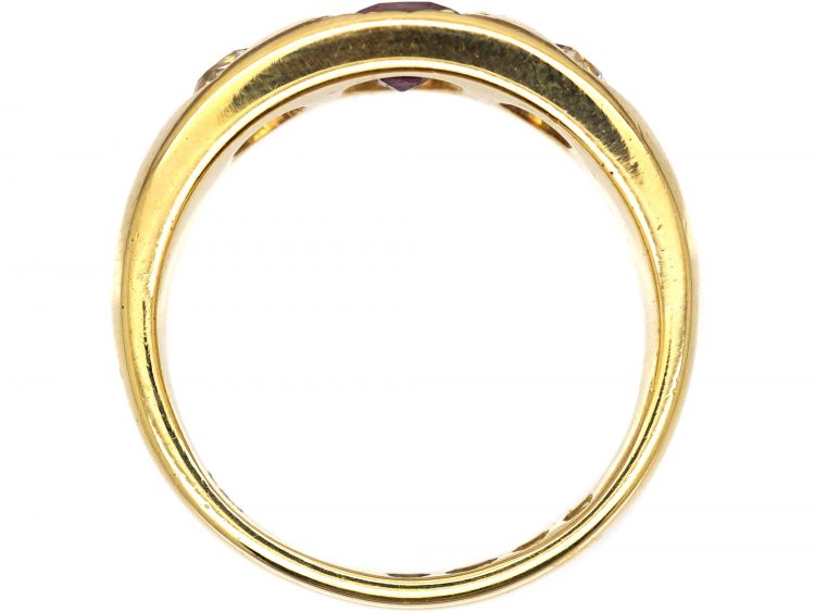Victorian 18ct Gold, Three Stone Garnet & Diamond Gypsy Ring