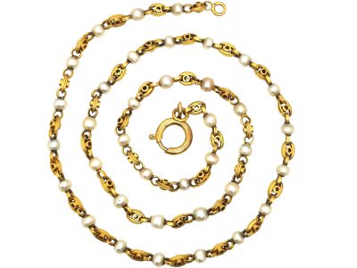 Victorian 18ct Gold & Natural Pearl Chain