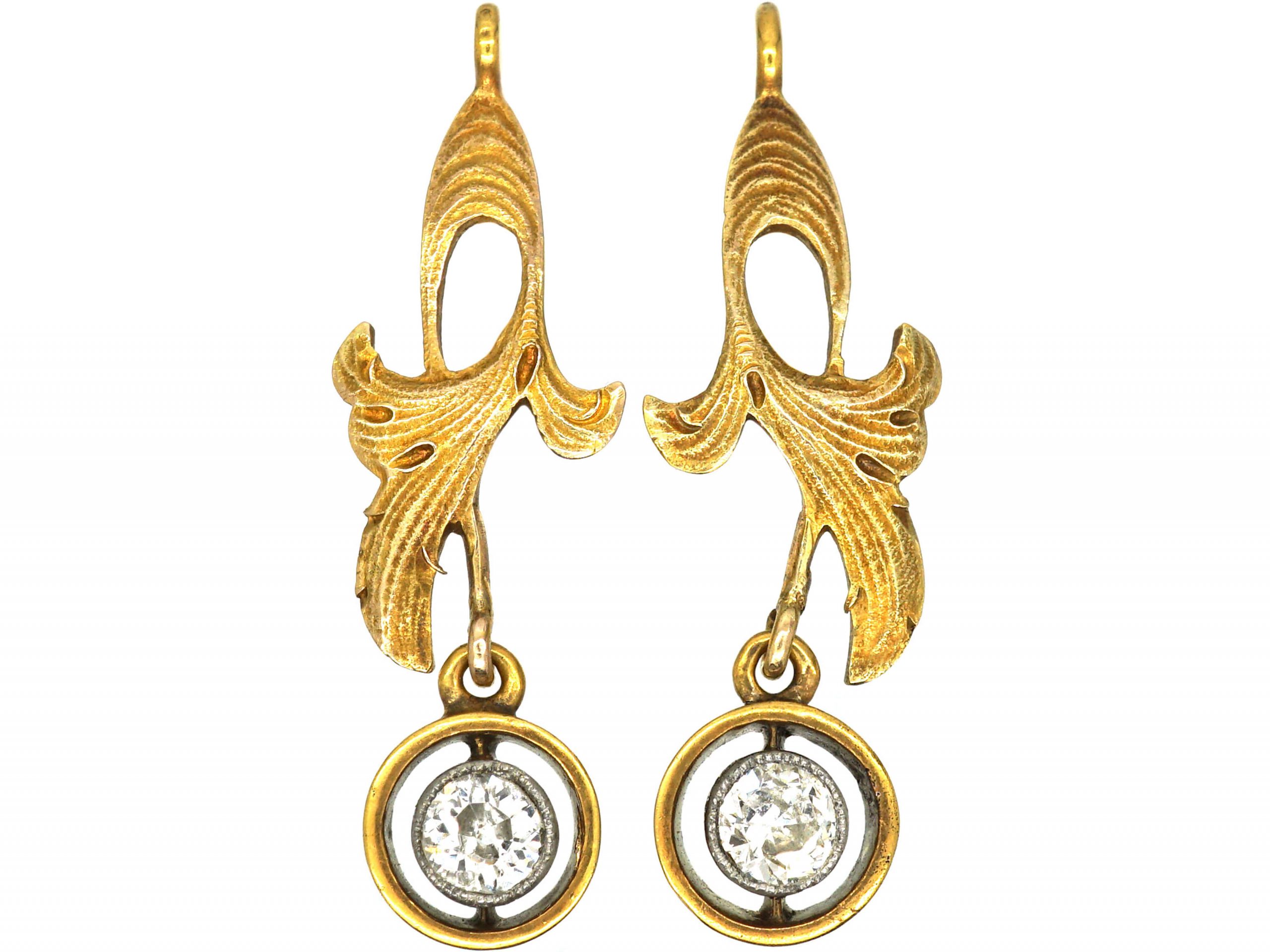 Art Nouveau 18ct Gold Drop Earrings set with Diamonds (88T) | The ...