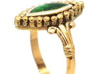 Edwardian 18ct Gold, Green & White Enamel Marquise Ring
