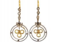 Art Deco 18ct Gold & Platinum, Natural Pearl & Rose Diamond Earrings