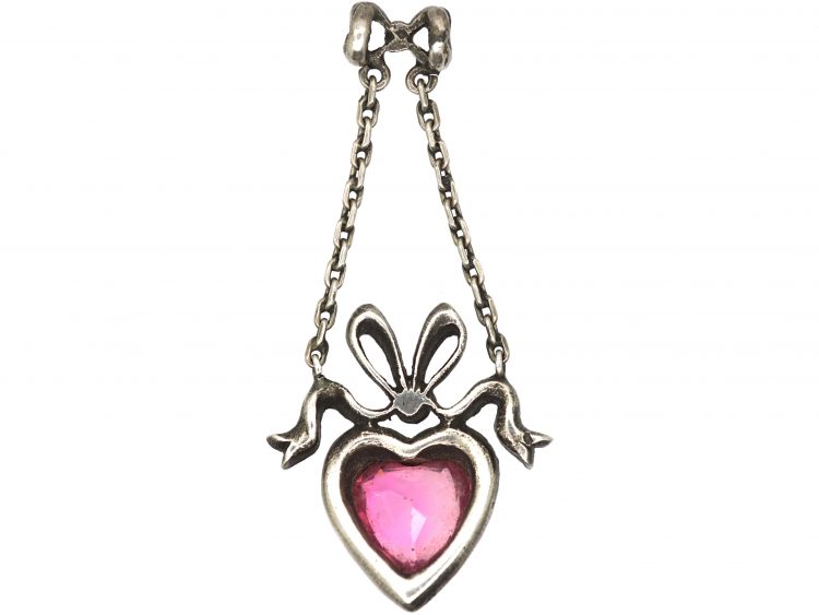 Early 20th Century Silver, Marcasite & Paste Heart Shaped Pendant