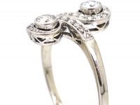 Art Deco 18ct White Gold, Platinum & Diamond Swirl Ring