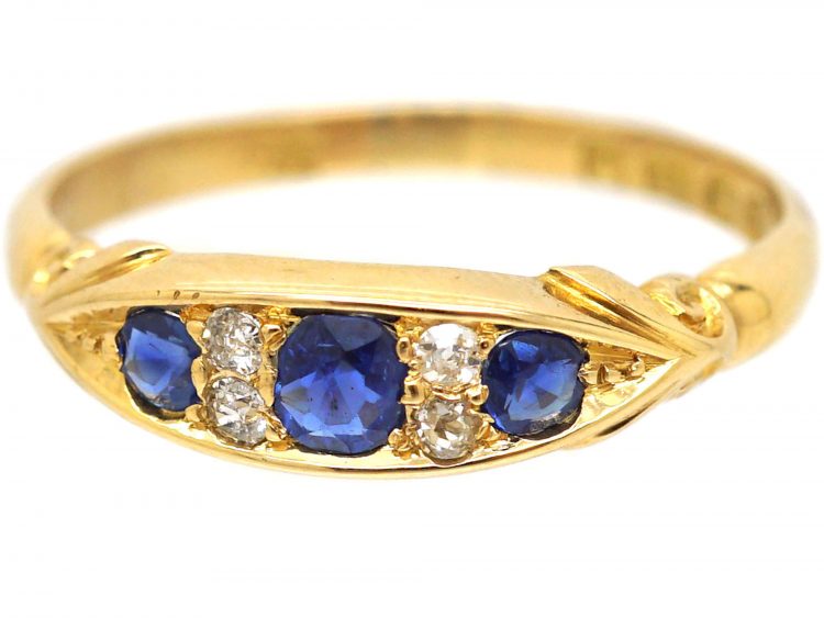 Victorian 18ct Gold, Sapphire & Diamond Boat Shaped Ring