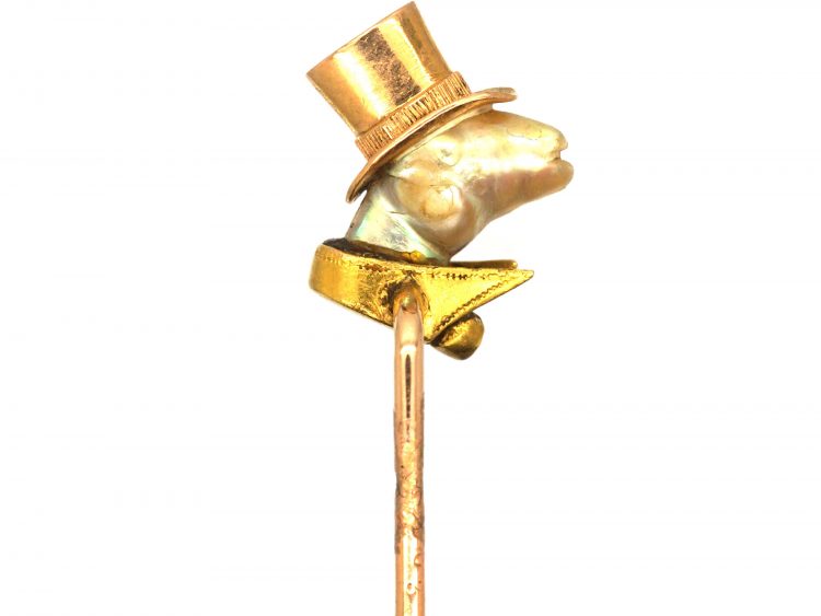 Edwardian 18ct Gold Novelty Fish with Top Hat Tie Pin