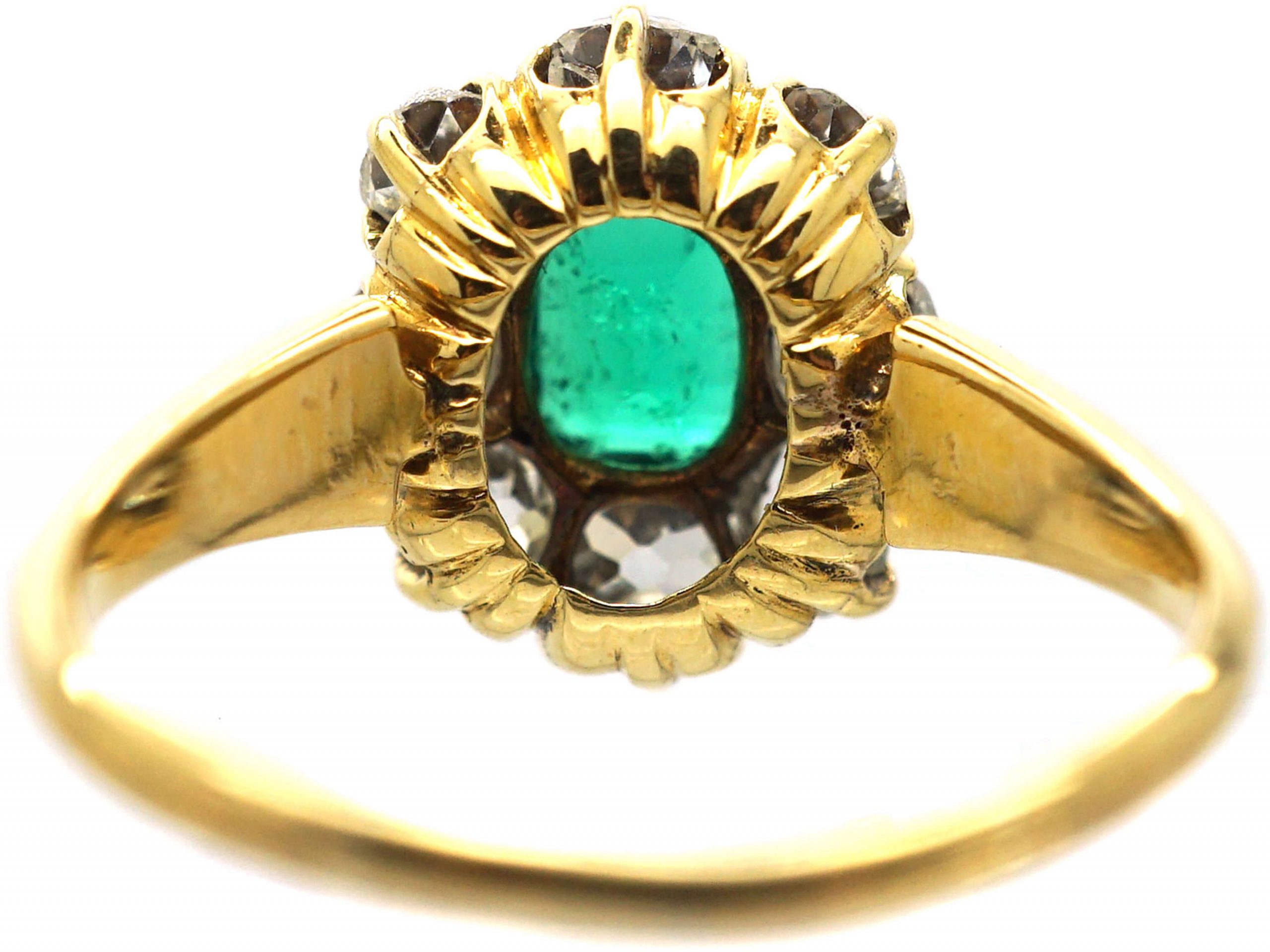 Edwardian 18ct Gold, Emerald & Diamond Cluster Ring (355T) | The ...