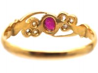 Edwardian 18ct Gold, Ruby & Diamond Trefoil Ring by Deakin & Frances