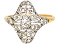 Art Deco 18ct Gold & Diamond Navette Shaped Ring