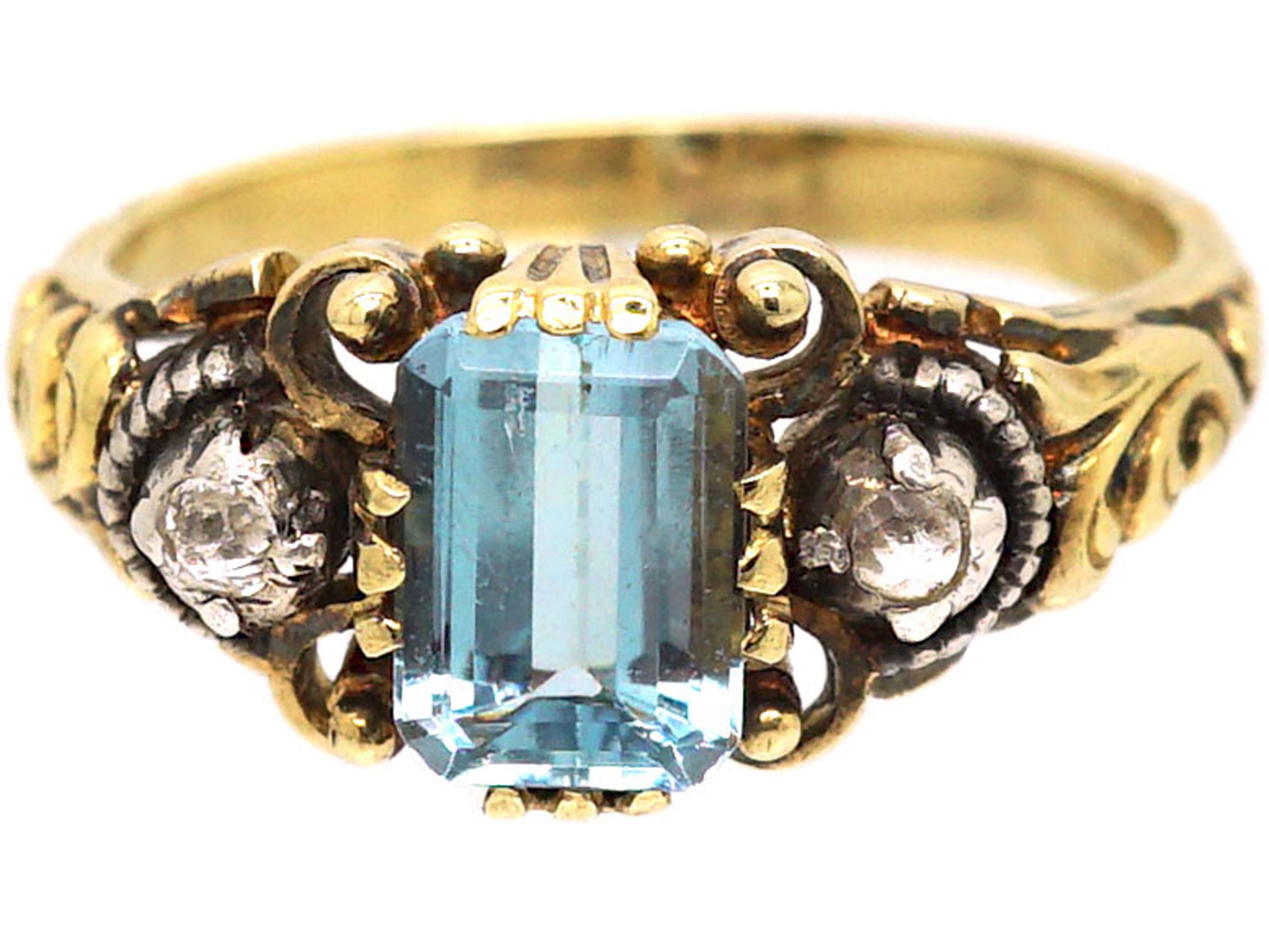 Early 20th Century 14ct Gold, Aquamarine & Diamond Ring (352T) | The ...