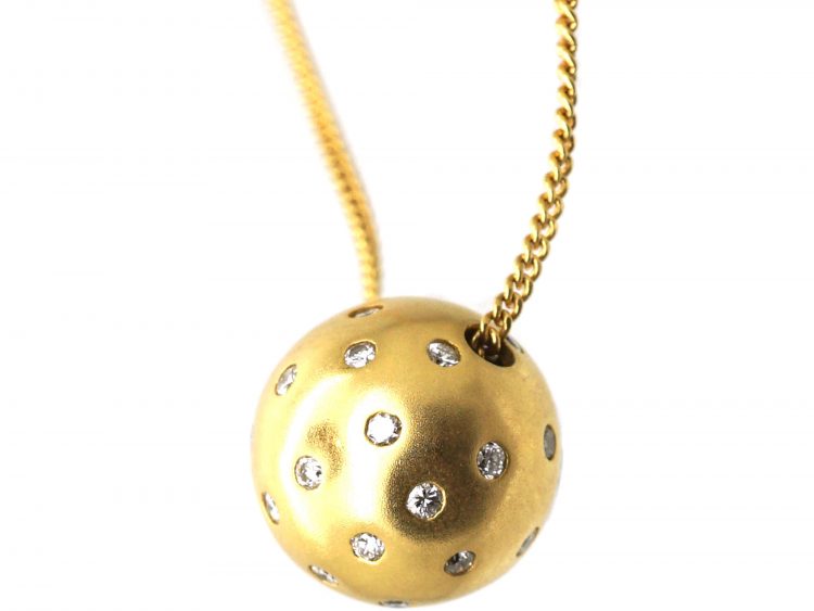 18ct Gold Ball Pendant set with Diamonds on 18ct Gold Chain