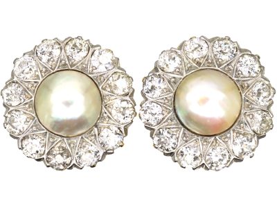Early 20th Century 18ct Gold, Natural Pearl & Diamond Cluster Earrings