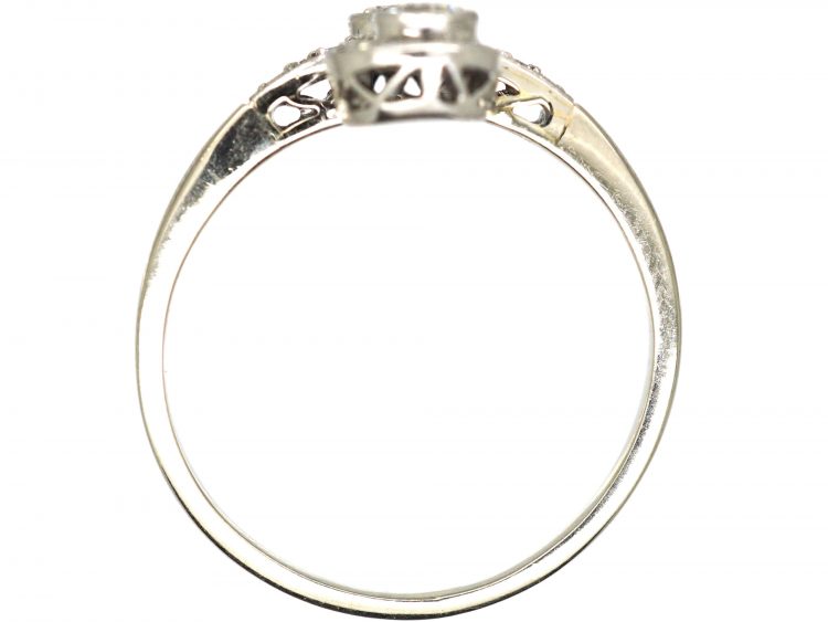 Art Deco 14ct White Gold, Platinum & Diamond Swirl Ring