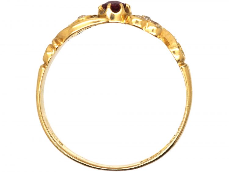 Edwardian 18ct Gold, Ruby & Diamond Trefoil Ring by Deakin & Frances
