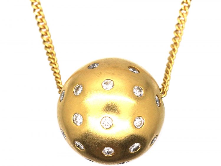 18ct Gold Ball Pendant set with Diamonds on 18ct Gold Chain