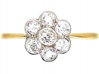 Edwardian 18ct Gold & Platinum Daisy Cluster Diamond Ring