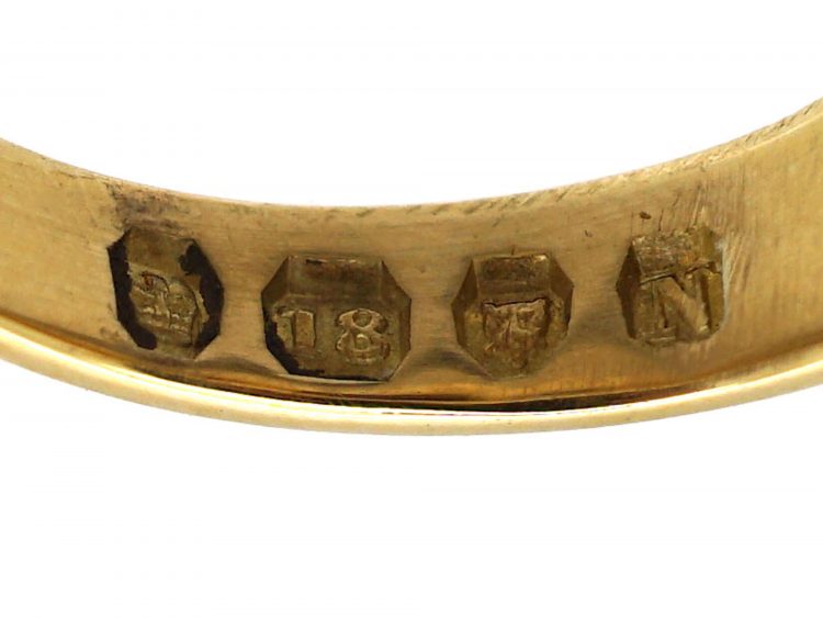 Victorian 18ct Gold, Three Stone Almandine Garnet & Diamond Gypsy Ring