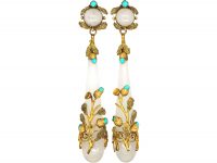 Georgian Chalcedony Drop Earrings with Three Colour Gold & Turquoise Acorn Detail