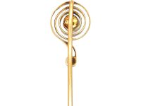 Art Deco 14ct Gold & Platinum Question Mark Tie Pin set with Two Natural Pearls