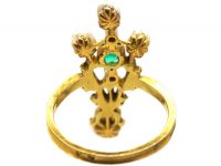 French Art Nouveau 18ct Gold, Emerald, Diamond & Natural Baroque Pearl Ring