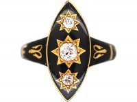 Edwardian 18ct Gold Marquise Shaped Memorial Ring set with Three Diamonds