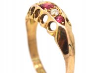 Edwardian 9ct Gold, Red Paste & Rose Diamond Five Stone Ring