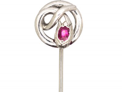 Edwardian Platinum Snake Tie Pin set with a Ruby