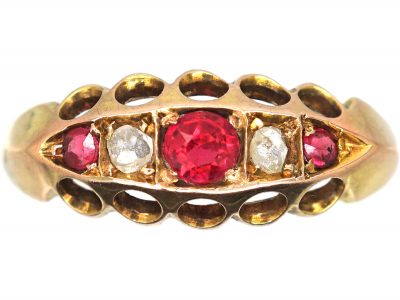 Edwardian 9ct Gold, Red Paste & Rose Diamond Five Stone Ring