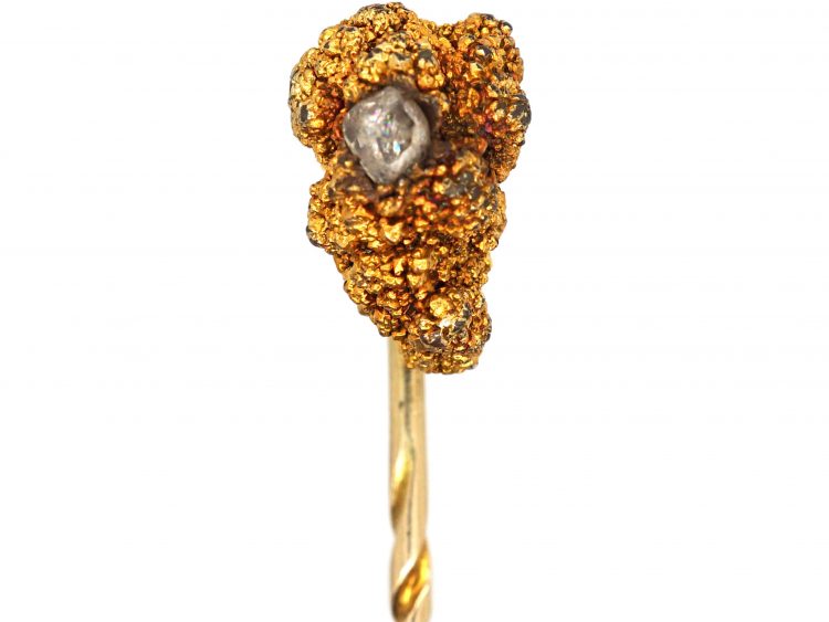 Victorian Replica Gold Nugget & Natural Diamond Tie Pin