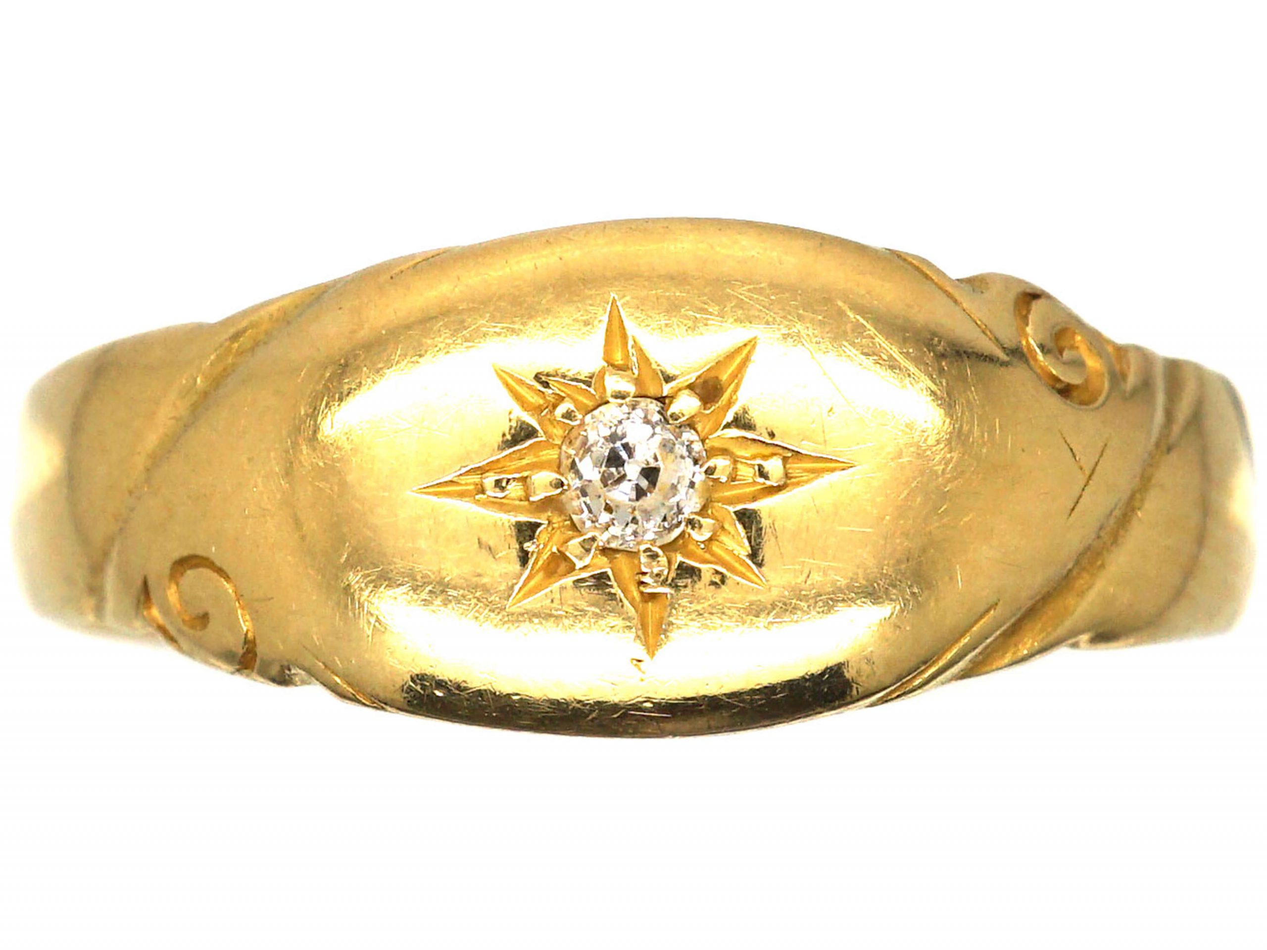 Victorian 18ct Gold Gypsy Ring set with a Diamond (226T) The Antique