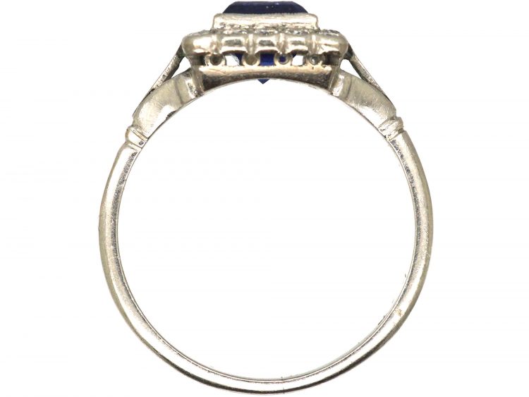Art Deco Platinum, Sapphire & Diamond Square Ring