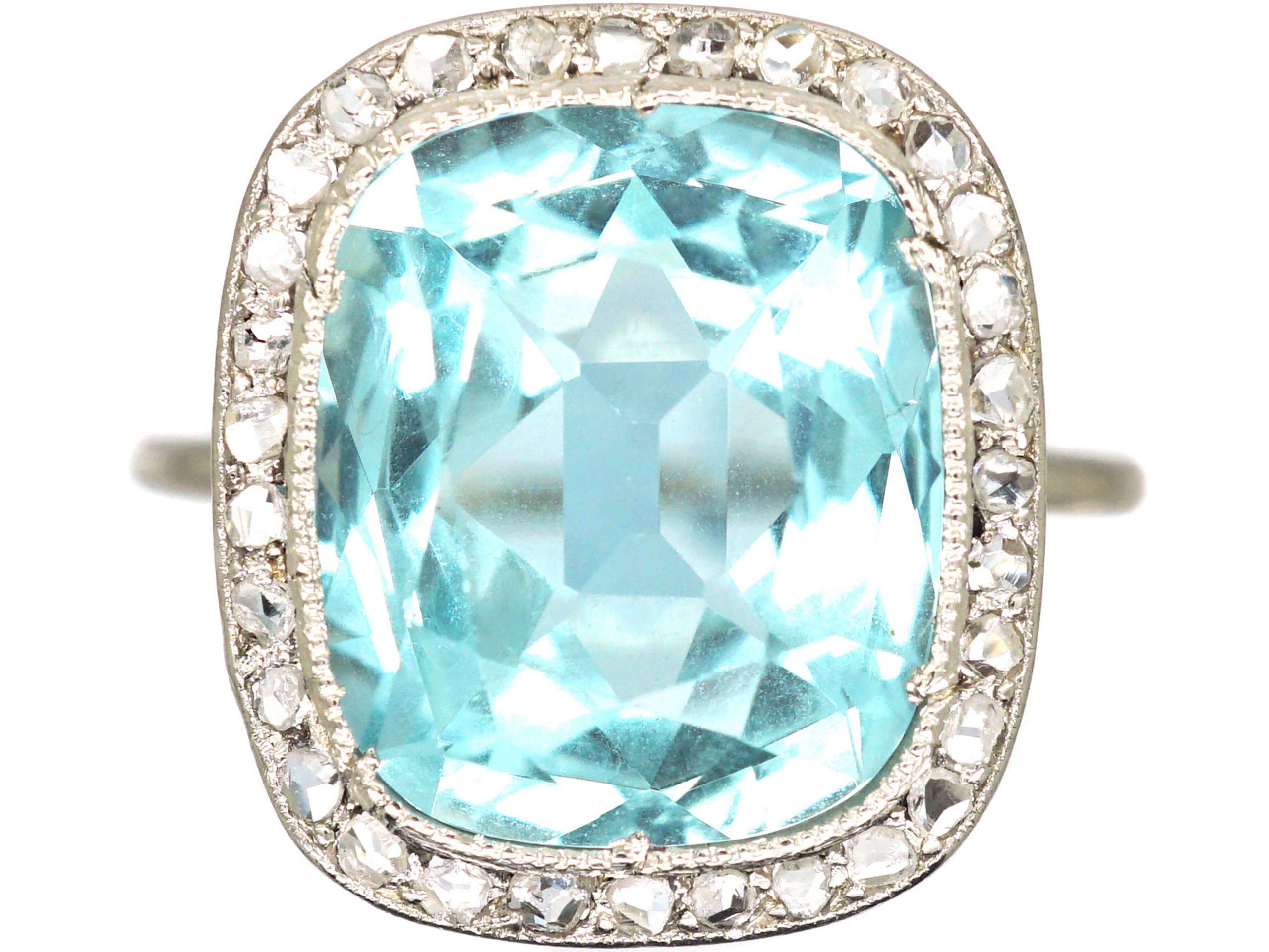 Art Deco Platinum, Aquamarine & Rose Diamond Ring (257T) | The Antique ...