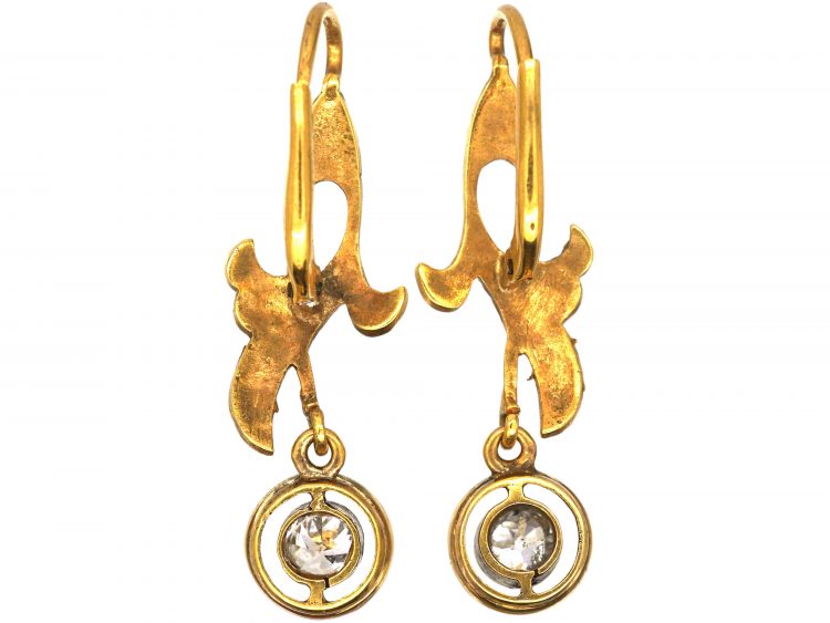 Art Nouveau 18ct Gold Drop Earrings set with Diamonds