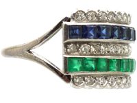 Art Deco Platinum, Diamond, Sapphire & Emerald Half Eternity Ring