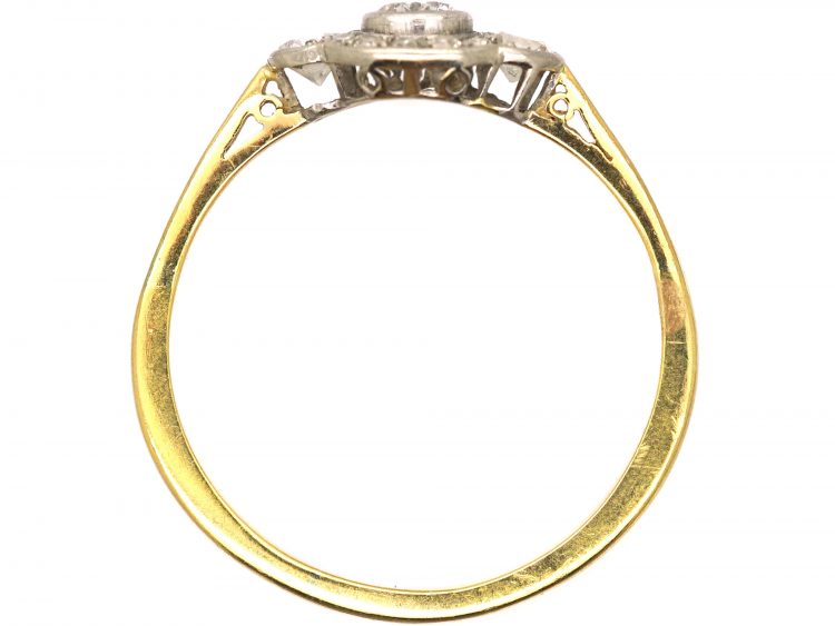 Art Deco 18ct Gold & Platinum Ring set with Three Diamonds with Smaller Diamonds Around Them