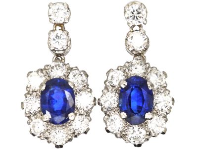 18ct White Gold, Sapphire & Diamond Drop Earrings