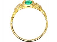 Victorian 18ct Gold, Emerald & Diamond Three Stone Ring
