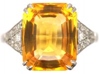 Art Deco 18ct Gold & Platinum, Citrine Ring with Diamond Set Shoulders