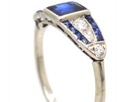 Art Deco 18ct White Gold, Sapphire & Diamond Ring