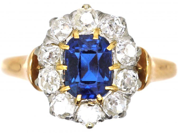 French 18ct Gold, Sapphire & Diamond Cluster Ring