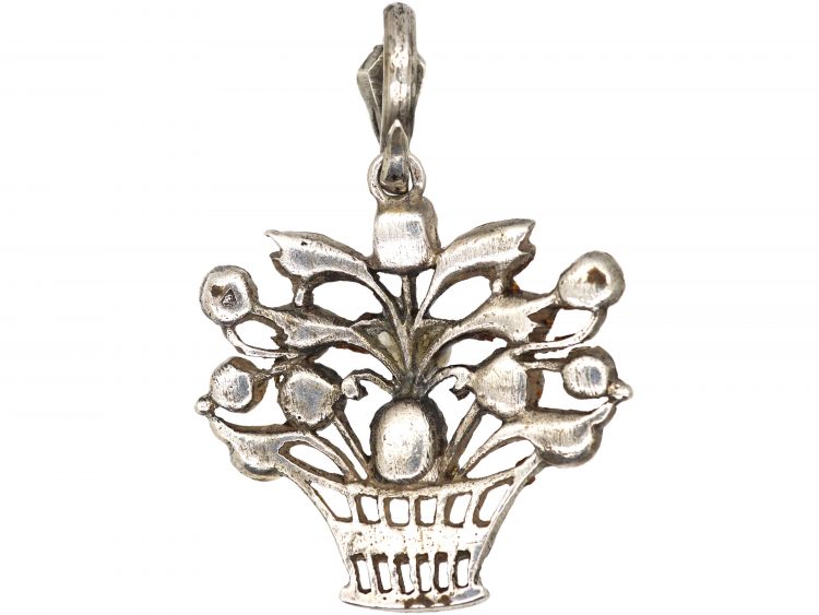 Edwardian Silver, Paste, Pearl & Marcasite Basket of Flowers Pendant