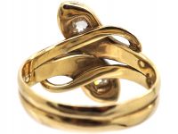 Edwardian 18ct Gold Double Snake Ring set with Two Diamonds